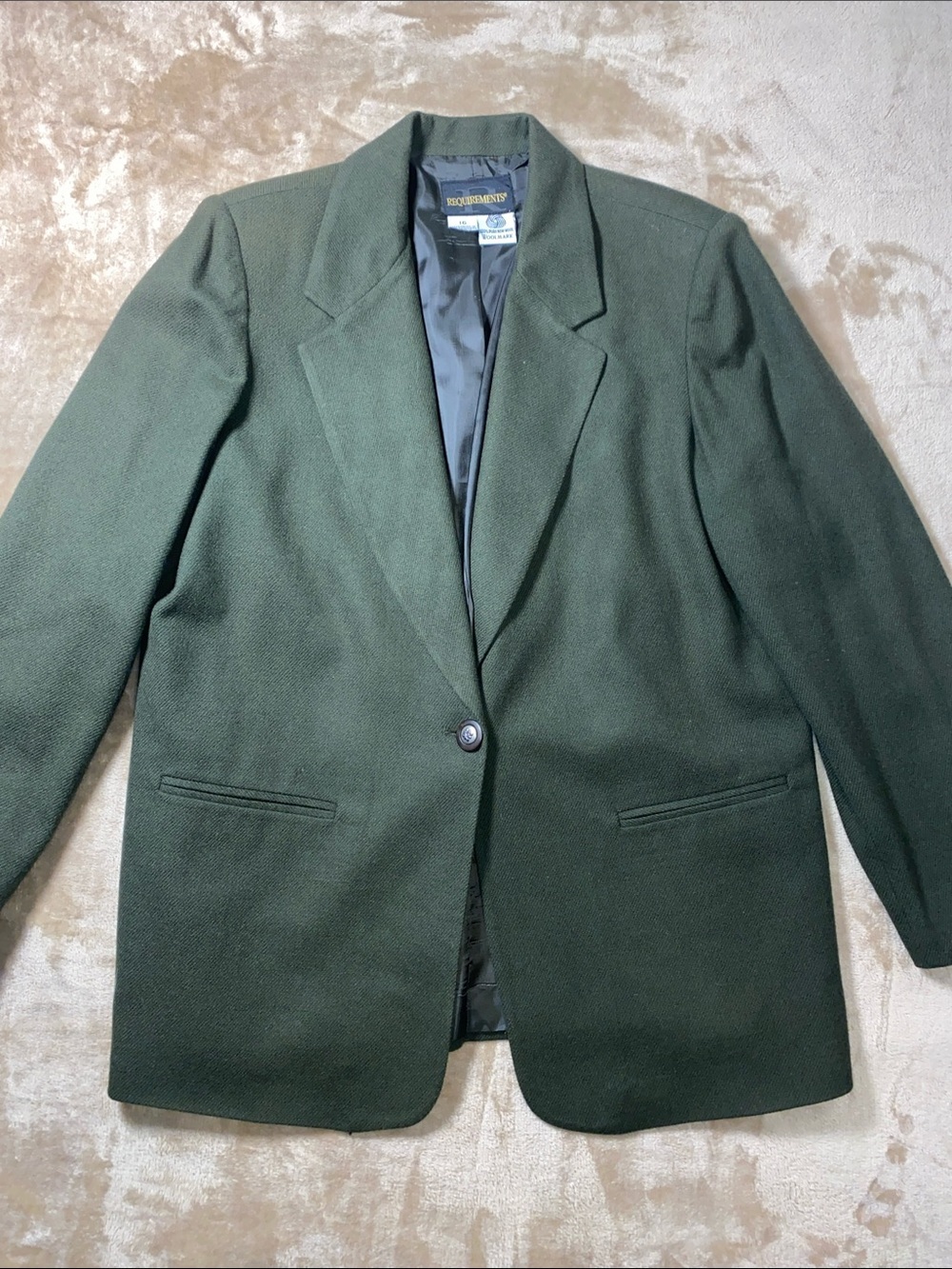 Vintage Requirements Virgin Wool Dark Green Single-Button Blazer